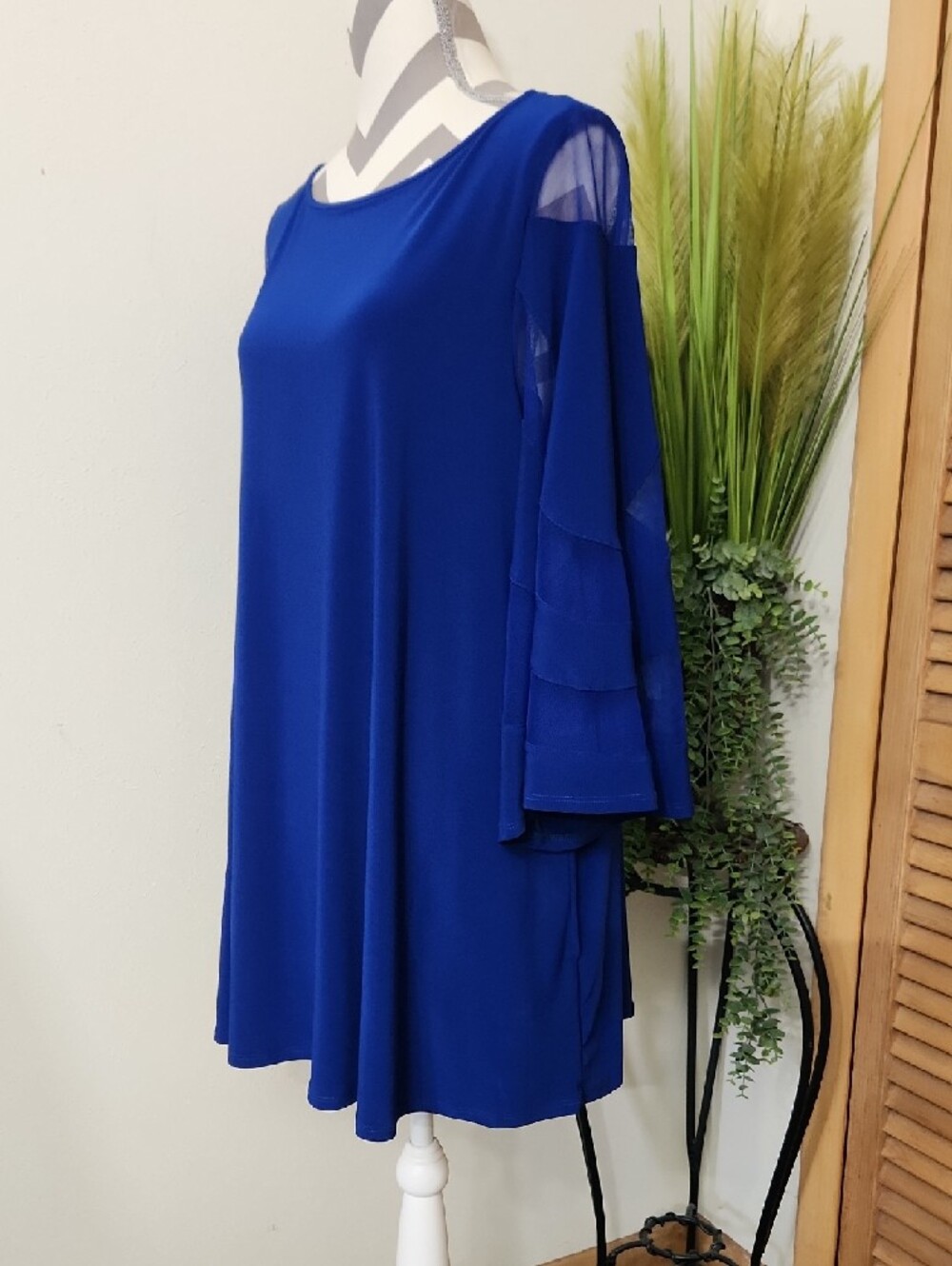 ic By Connie K Blue Long-Sleeve Mesh-Panel Women's Dress